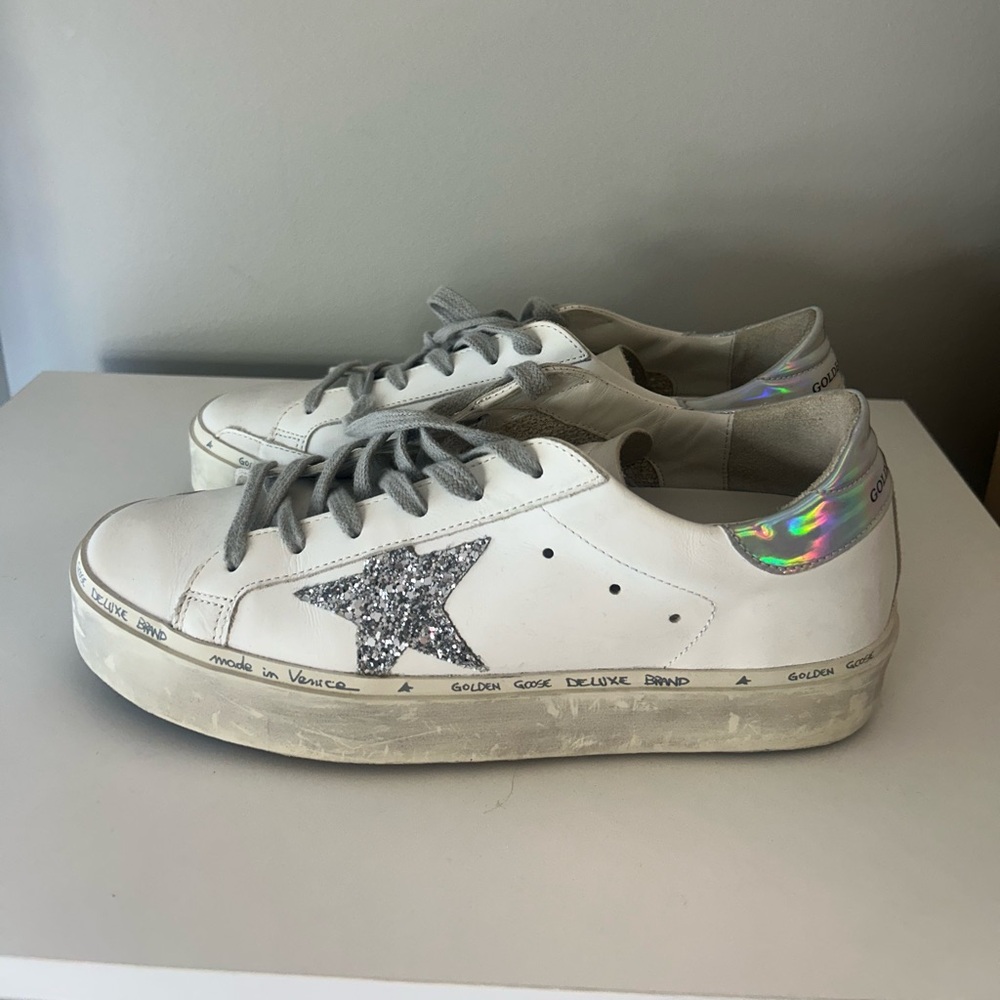 Golden Goose Hi Star White Glitter Star Mirror Heel - Picture 3 of 7